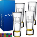 Load image into Gallery viewer, Personalized Shot Glasses Set of 4 Yellow Bottom Custom 2 oz Cordial Shot Glass Initial and Name for Gifts, Weddings, Birthdays, Party, Event, Decorations