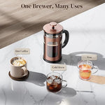 Load image into Gallery viewer, Veken French Press Coffee Maker 21oz 0.6 L, Heat Resistant Thickened Borosilicate Glass,Stainless Steel Brewer,Single Serve Small Pot, Cold Brew Cafetera Teapot for Kitchen Travel Camping, Copper