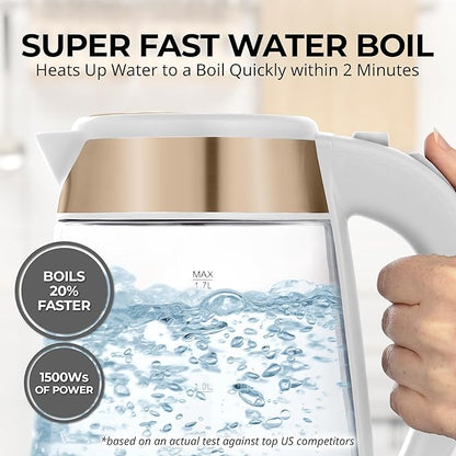 Zulay Kitchen Fast Boiling Electric Water Kettle - 1.7L, 1500W, Auto Shut-Off for Overboil & Boil Dry Protection, Cool-Touch Handle, 360° Base - Rapid Teapot Boiler For Coffee & Tea - White Copper