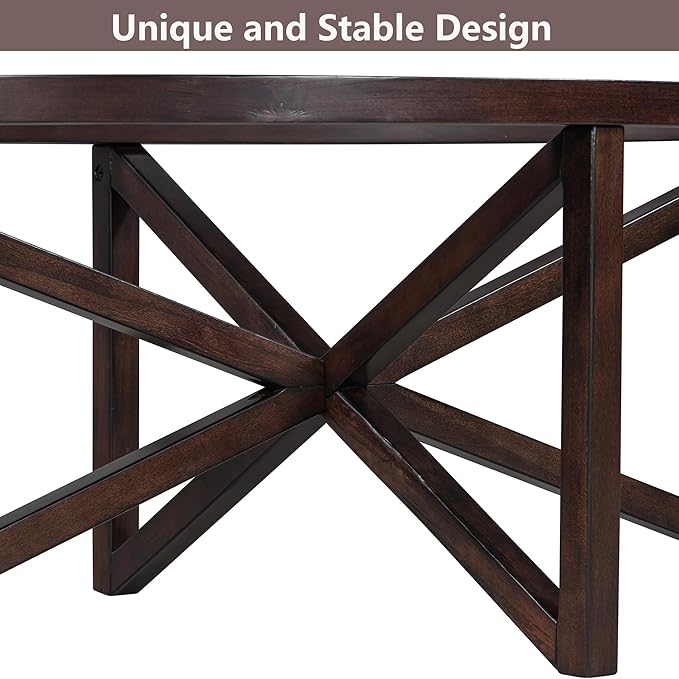 Glass Coffee Table Modern Simple Oval Transparent Tempered Glass Top and Wood Base, Office Terrace Study Accent Coffee Table Center Table, Cherry