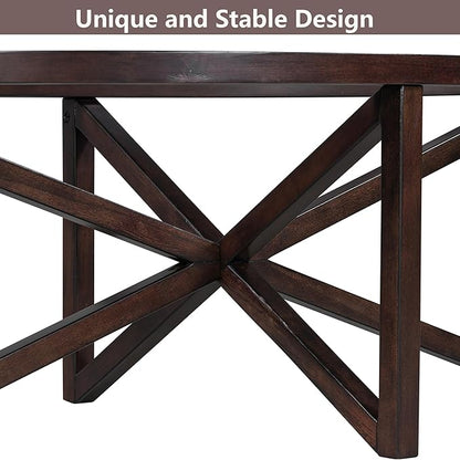 Glass Coffee Table Modern Simple Oval Transparent Tempered Glass Top and Wood Base, Office Terrace Study Accent Coffee Table Center Table, Cherry