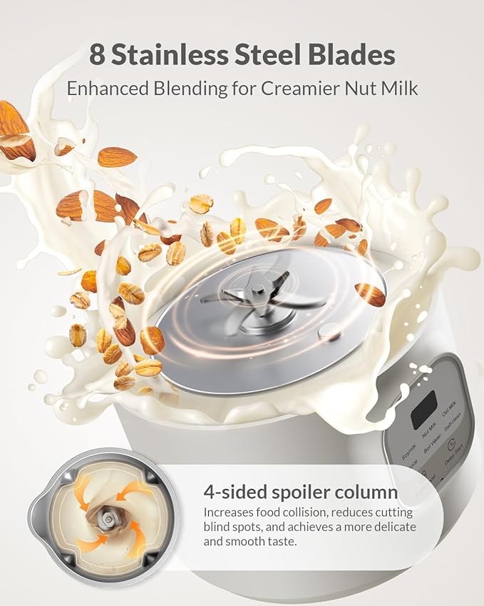 6 in 1 Automatic Nut Milk Maker Blender, 20oz Homemade Coconut, Soy, Oat, Almond, Plant Based Milks and Non-Dairy Beverages with Delay Start/Keep Warm/Boil Water/Self-Cleaning, Cream