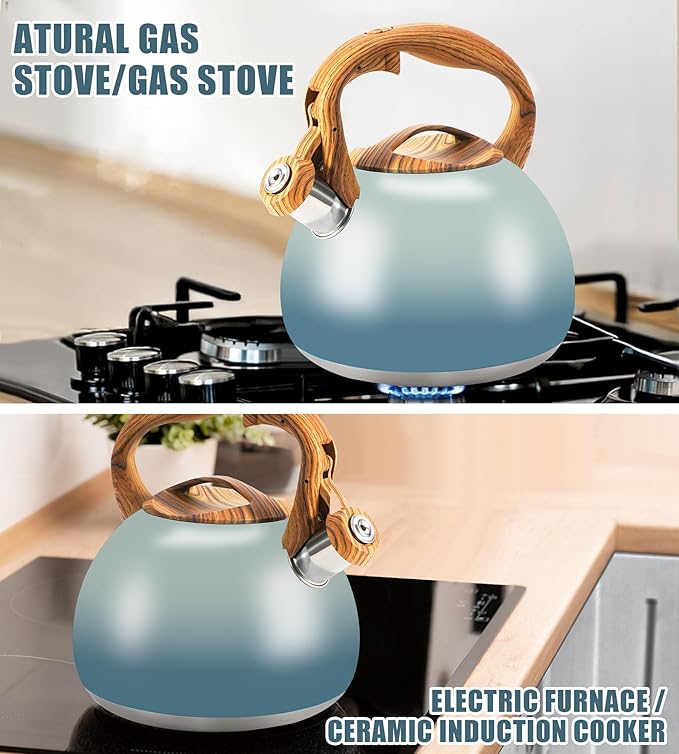 Tea Pot, 3.2Qt Tea Kettle Stovetop, Food Grade Stainless Steel Tea Kettle,Suitable for Various Heat Sources,One-Button Switch (Grayish Blue Gradient)