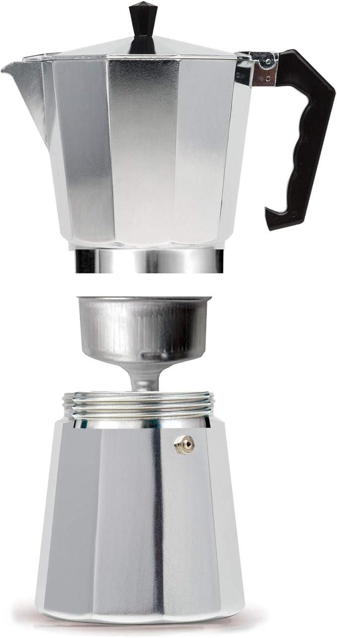 Primula Classic Stovetop Espresso and Coffee Maker, Moka Pot for Italian and Cuban Café Brewing, Greca Coffee Maker, Cafeteras, 12 Espresso Cups, Silver