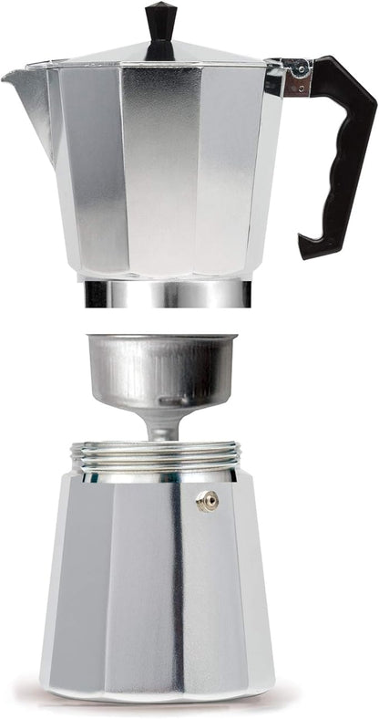 Primula Classic Stovetop Espresso and Coffee Maker, Moka Pot for Italian and Cuban Café Brewing, Greca Coffee Maker, Cafeteras, 12 Espresso Cups, Silver