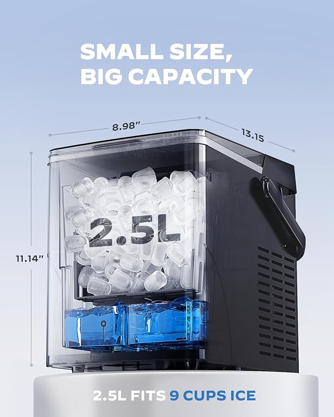 Countertop Ice Maker, Compact Ice Maker with Larger 2.5L Expanding Ice Basket & 1.8L Water Tank, Smart Touch Control, 9 ICES in 6 Mins, Self-Cleaning, for Home/Party/Office/RV