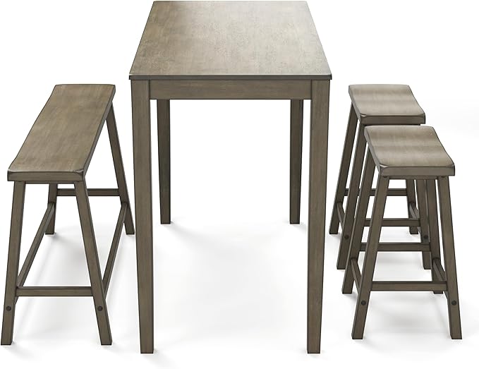 PHI VILLA Dining Table Set for 4, Counter Height Dining Table with 2 Chairs and 1 Bench, Solid Wood Table Sets for Farmhouse, Rustic Kitchen and Dining Room Table Set with Chairs, Smoky Brown