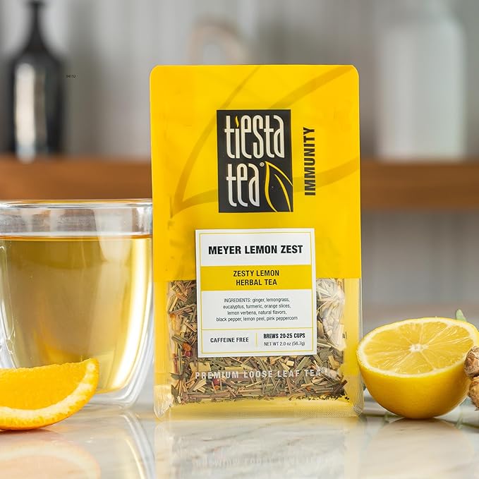 Tiesta Tea - Meyer Lemon Zest, Loose Leaf, Zesty Lemon Herbal Tea, Premium Caffeine-Free Blend, Makes Hot or Iced & Up to 25 Cups, 2oz Resealable Pouch