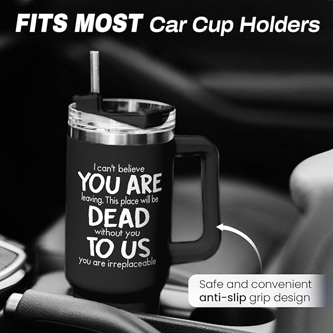 SANDJEST Leaving Job Gifts for Coworkers Tumbler 40oz Stainless Steel with Handle and Straw, Farewell & New Job Gifts for Colleagues