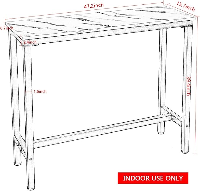 Mr IRONSTONE 47 inch Bar Table, White Pub Table Kitchen Dining Coffee Table High Writing Computer Table with MDF Top Covered with Laminate Marble (Indoor USE ONLY)