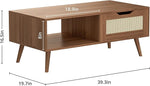 Load image into Gallery viewer, Brown Rattan Coffee Table, Mid Century Modern with Drawer &amp; Shelf, 39'' Wooden Boho Coffee Table for Living Room