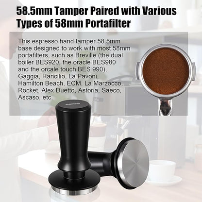 58.5mm Espresso Hand Tamper, Dual Calibrated Spring Loaded Coffee Tamper with Stainless Steel Flat Base, Pro-barista 30lbs Espresso Tamper with Anodized Aluminum Handle Fits 58mm Portafilter