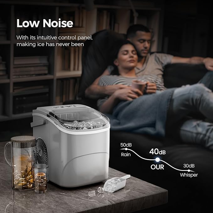 Ice Makers Countertop,26Lbs/24H,9 Cubes in 6 Mins,Portable Ice Maker Machine with Self-Cleaning,2 Sizes of Bullet Ice,Perfect for Home Kitchen(Grey)