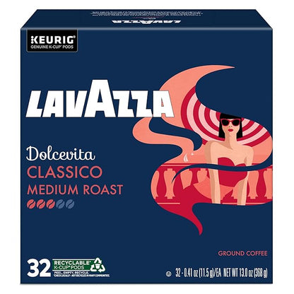 Lavazza Dolcevita Classico, Single-Serve Keurig K-Cup Pods, Medium Roast Coffee, 32-Count Box