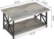 AWQM Gray Coffee Table for Living Room with Round Corners, 2 Tier Living Room Table with Storage Shelf,Rectangular Coffee Table Center Table for Small Spaces,Easy Assembly