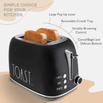 Load image into Gallery viewer, Rae Dunn Retro Rounded Bread Toaster, 2 Slice Stainless Steel Toaster with Removable Crumb Tray, Wide Slot with 6 Browning Levels, Bagel, Defrost and Cancel Options, Black