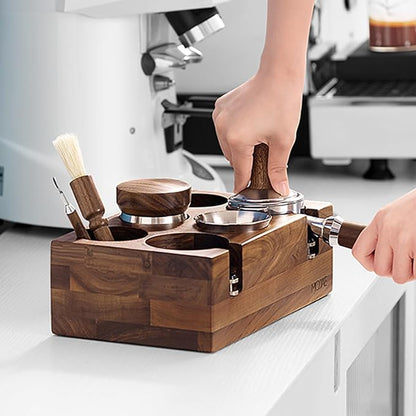 MOJAE Espresso Tamping Station, Walnut Espresso Station, Espresso Organizer Box Fit for 51-54mm Espresso Accessories