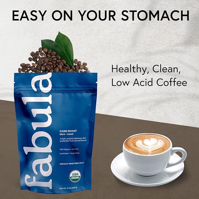 Fabula Coffee Dark Roast Whole Beans - Organic - Low Acid - Single Origin - Non GMO - Mold Free - 12 Ounces