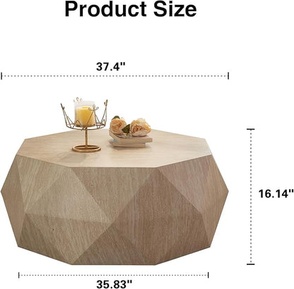 38.58" Modern Farmhouse Coffee Table, Drum American Retro Style Coffee Table for Office, Dining Room and Living Room, Natural