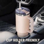 Load image into Gallery viewer, 40 oz Tumbler with Handle and Straw Lid,Insulated Reusable Stainless Steel Water Bottle Travel Mug，Cupholder Friendly Double Wall Vacuum Sealed Cup (Rose Quartz)