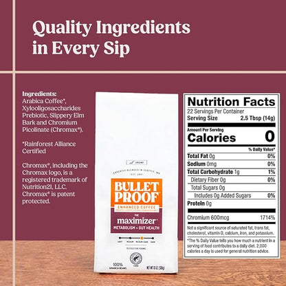 Bulletproof The Maximizer Ground Coffee, 10 Ounces, Clean Coffee with Prebiotics, Metabolism and Gut Health Support, Packaging May Vary