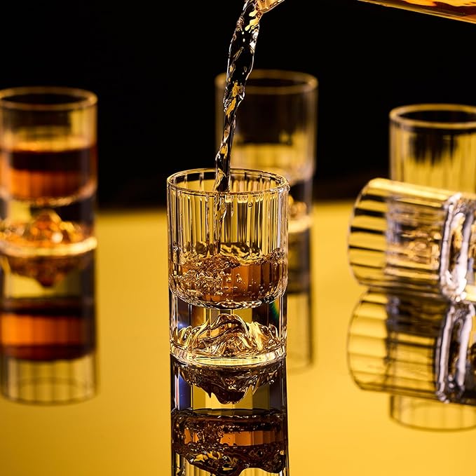 DUJUST 【2025 New Design】 Gold Mountain Shot Glasses (1.5oz), Crystal Shot Glass Set Decorated with 24K Gold Mountain, BPA-Free & Lead-Free, Perfect for Décor & Collection, Gift Choices - 2 pcs
