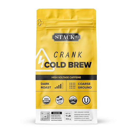 Organic Cold Brew Coffee Coarse Ground 1 LB - CRANK High Voltage Caffeine Dark Roast, Coarse Grind – By Stack Street