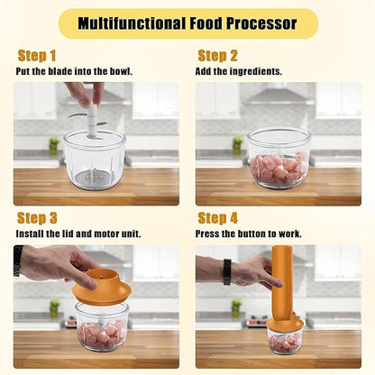 4-in-1 Electric Hand Mixer, Electric Whisk, Mini Onion Chopper 10Oz, Small Cordless Hand Blender, Milk Frother Wand for Coffee, Matcha, 4 Speed Rechargeable Food Processor for Baby Food Maker