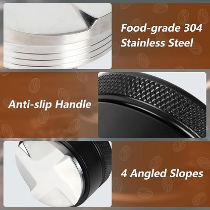 53mm Adjustable Espresso Coffee Distributor,Espresso Distribution Tool with 4 Angled Slopes Fits 54mm Bottomless Portafilter