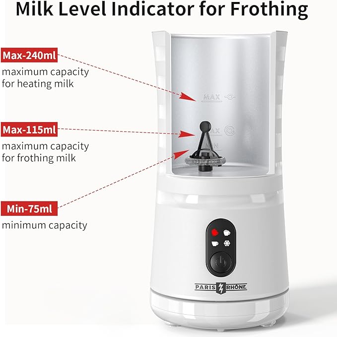 Milk Frother, 4-in-1 Milk Steamer and Frother, Hot & Cold Foam Milk Warmer with Temperature Control, Auto Shut-Off Frothers for Coffee, Latte, Cappuccino, Macchiato