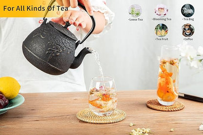 Tea Kettle, Toptier Japanese Cast Iron Tea Kettle for Stove Top, Stovetop Safe Cast Iron Teapot with Infusers for Loose Tea, 40 Ounce (1200 ml), Black