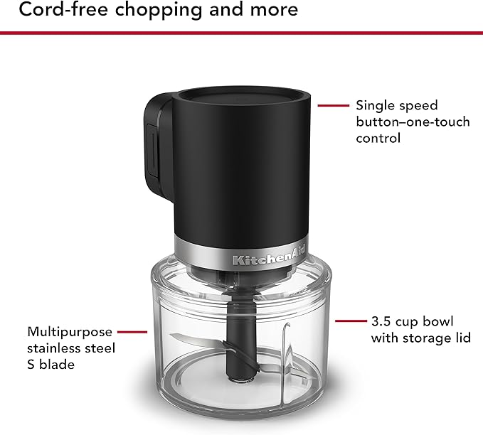 KitchenAid Go Cordless Top Down Chopper - battery sold separately, KTCR350, Black Matte