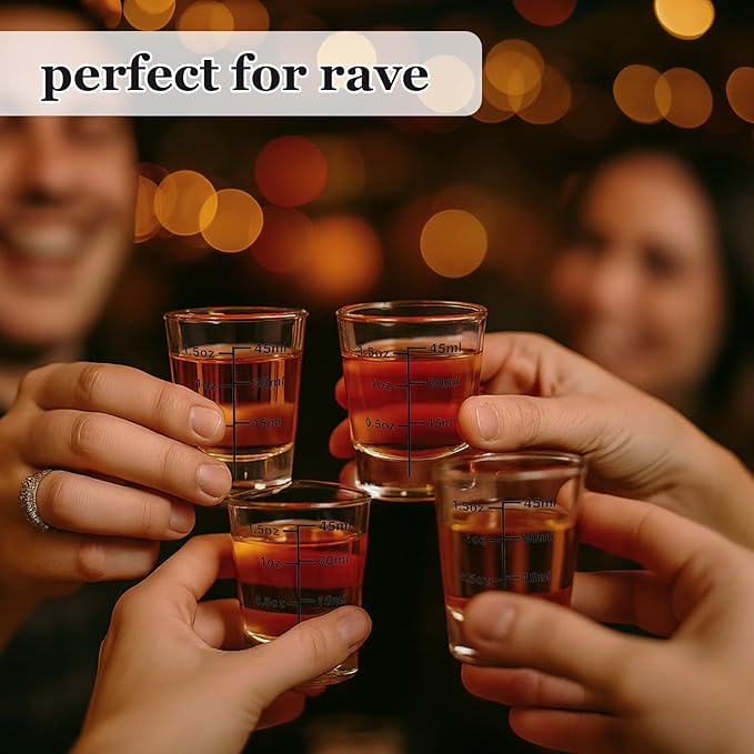 Ruckae 12 Pack 1.5oz Clear Shot Glass Set - Precision Marked for Accurate Alcohol Pouring - Round Design for Whiskey, Vodka, Rum - Ideal for Bars, Restaurants, and Home Use
