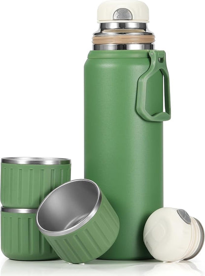 750ml/27 OZ Coffee Thermo with 3 cups, Insulated Water Bottle, Stainless Steel Vacuum Flask Set for Hot and Cold Drinks, Gifts Box