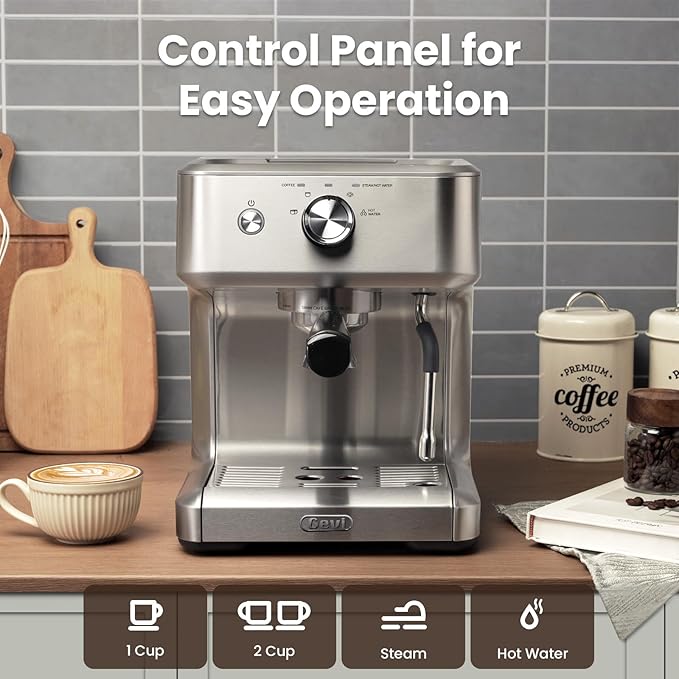 Gevi 58mm Commercial Grade Espresso Machine with PID Temp Control, Adjustable Shot/Temp, Powerful Steam Wand & Barista Kit - Ideal for Home & Café (EzBru 1000)