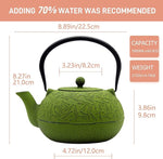 Load image into Gallery viewer, YJX 60.9oz Large Cast Iron Teapot, Big Tea Kettle for Stovetop Safe, Green Cast Iron Kettle Teapot with Stainless Steel Infuser for Loose Tea and Tea Bags(1800ml)