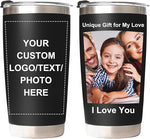 Load image into Gallery viewer, Personalized Coffee Tumbler with Pictures Text, 20oz Custom Insulated Stainless Steel Tumbler, Customized Christmas Birthday Gifts for Women Men, Custom Travel Coffee Cup with Lids