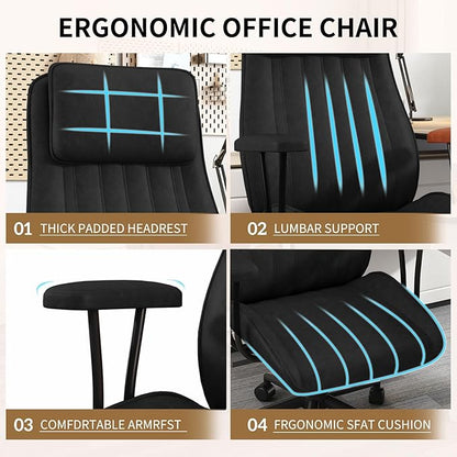 Plus Size Leather Desk Chair, Vintage Executive Office Chair with Wheels and Arms, Height Adjustable Mid Century Desk Chair (Black)