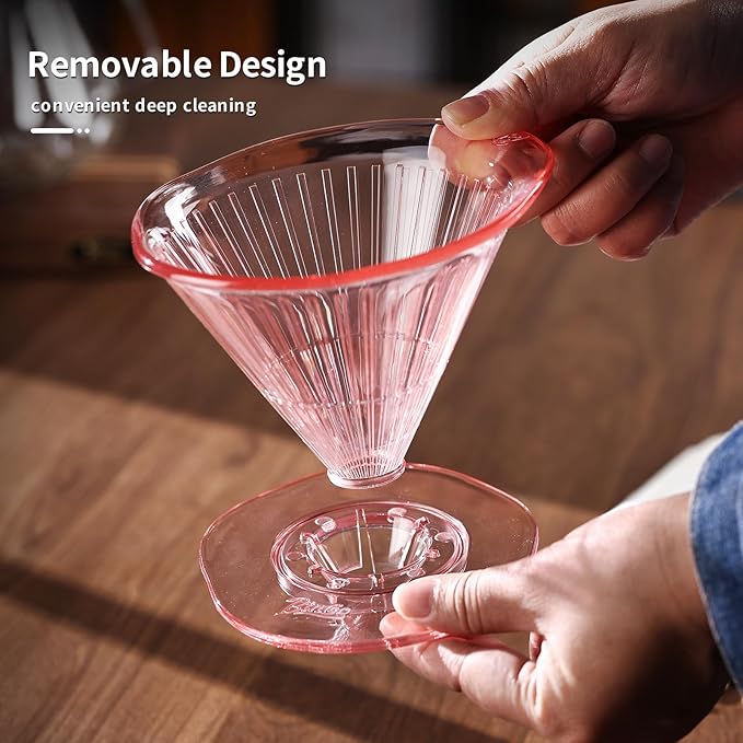Bincoo Pour Over Coffee Dripper and Filters 2-4 Cups Size 02,Safe Tritan Plastic Coffee Dripper with 50pcs Filters Paper,Slow Brewing Coffee Pour Over for Cafe,Travel,Home(Pink)