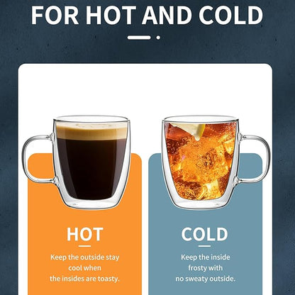 Sweese 12.5 oz Double Wall Glass Coffee Mugs Set of 2 - Insulated for Espresso, Latte, Tea Beverages