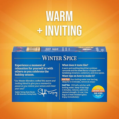 Twinings Winter Spice Herbal Tea Individually Wrapped, 20 Count (Pack of 6), Includes Camomile, Apple, Cinnamon, & Clove, Naturally Caffeine-Free, Enjoy Hot or Iced