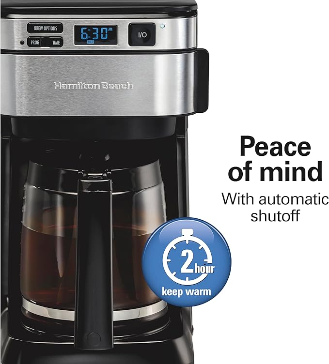 Hamilton Beach Programmable Drip Coffee Maker, 12 Cups, Front Access Easy Fill, Pause & Serve, 3 Brewing Options, Black (46310)