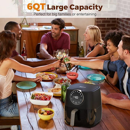 JOYAMI Air Fryer 6 QT, Air Fryer with Window, Online Recipes, 8 Cooking Functions for Air Fry, Bake, Roast, Broil & More, Nonstick Basket Dishwasher Safe, 1700W, Black