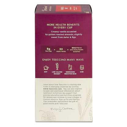 Teeccino Vanilla Nut Herbal Tea, 25 Tea Bags - Rich & Roasted Herbal Tea That’s Caffeine Free & Prebiotic for Natural Energy, 3X more Herbs, Acid Free, Great Hot or Iced
