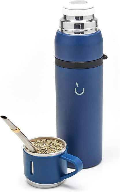 BALIBETOV Camping Thermal Flask for Mate - Vacuum Insulated With Double Stainless Steel Wall- A Mate Thermal Flask Specially Designed as Mate Argentino Kit that includes Bombilla and Mate Cup (Blue)