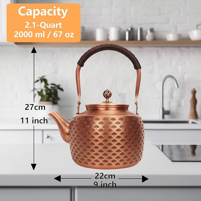 Kkekos Handmade Copper Kettle Copper Teapot for Stovetop 2000ml (Type2)