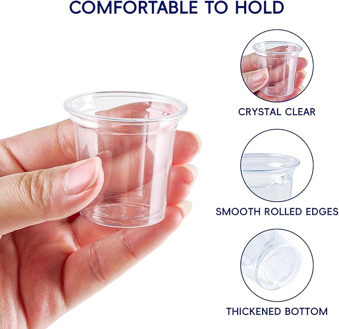 JOLLY CHEF 500 Pack Plastic Shot Glasses, 1 oz Clear Disposable Jelly Cups Reusable Perfect for Wine Tasting, Whiskey, Food Samples, Halloween, Thanksgiving Party, Wedding, Christmas