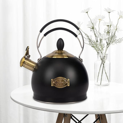 Whistling Tea Kettle Stainless Steel Teapot, Teakettle for Stovetop Induction Stove Top, Fast Boiling Heat Water Tea Pot 2.6 Quart