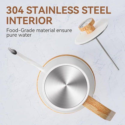 Nueve&Five Gooseneck Electric Kettle with Thermometer,Electric Tea Kettle 1L with Auto Shut-Off,1000W Hot Water Kettle of Stainless Steel for Coffee & Tea -White