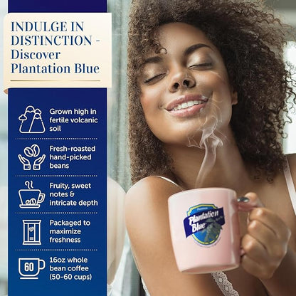 Plantation Blue 100% Blue Mountain Coffee, Dark Roast, Whole Bean, Premium Jamaican Coffee, 12oz